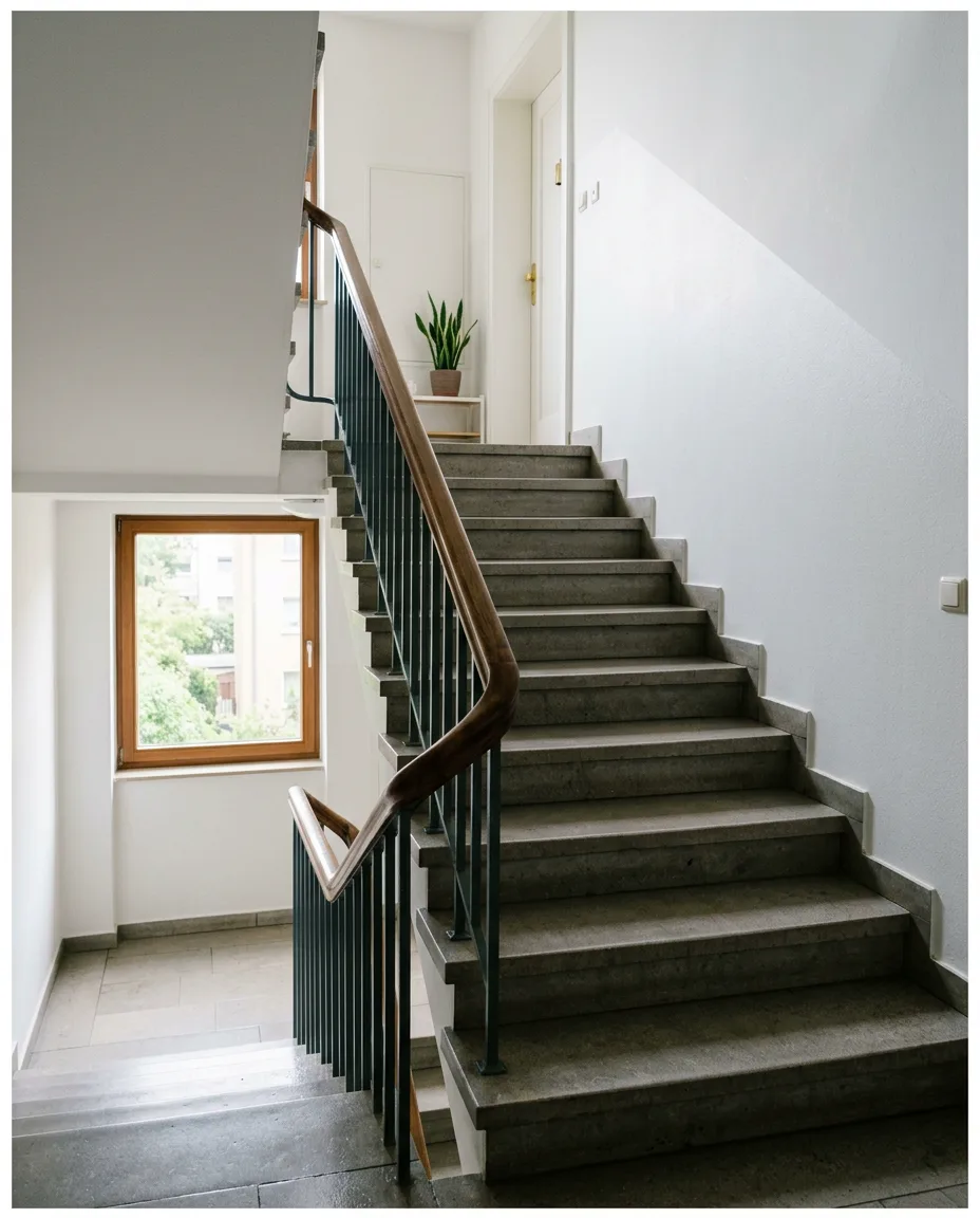 Frisch gewischtes Treppenhaus in einem Mehrfamilienhaus